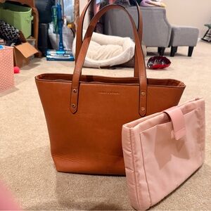 Poppy & Peonies Tan Tote with Pink Pouch